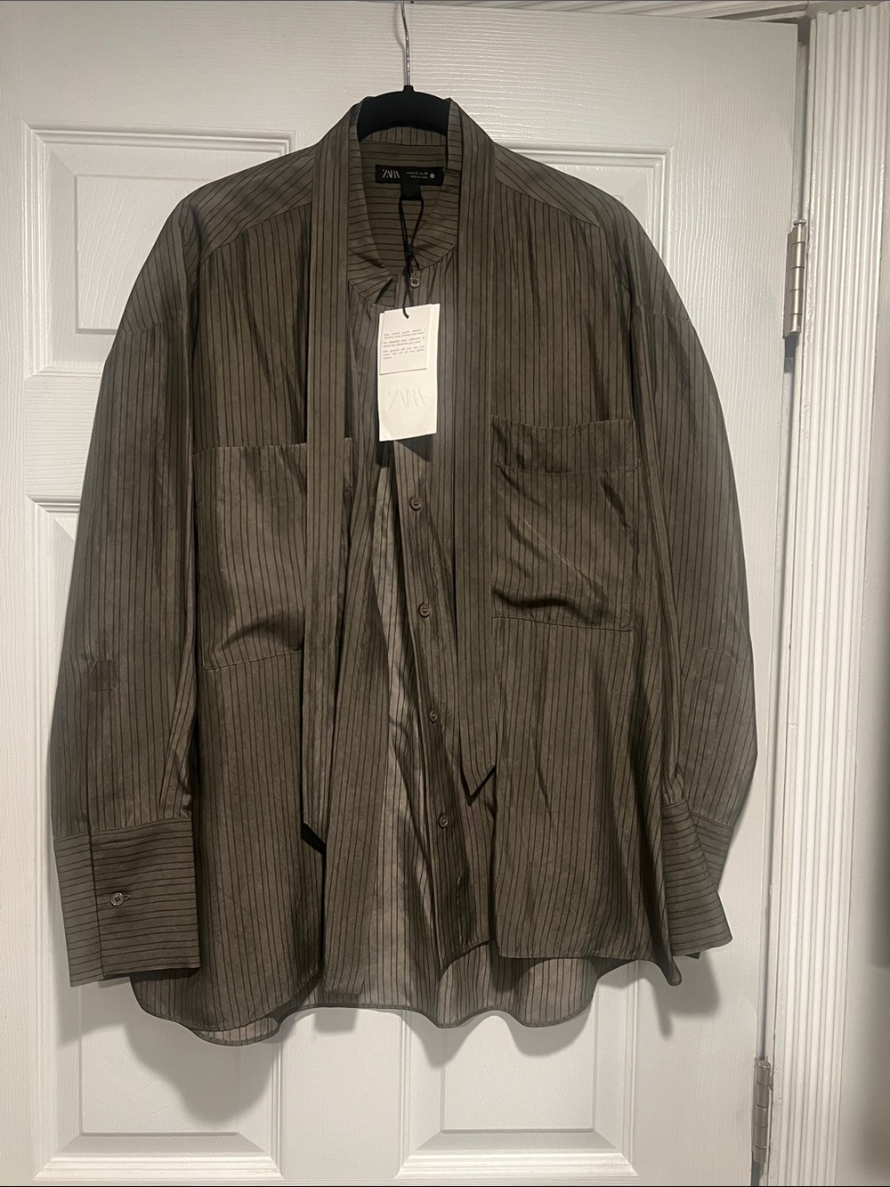 Zara Womens Olive Green Pinstripe Lightweight Shirt (oversized fit)